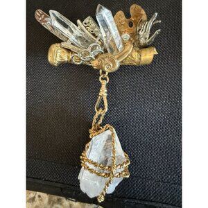 Maximal Art Crystal Brooch W/Crystal Pendant Vintage 1988 Boho